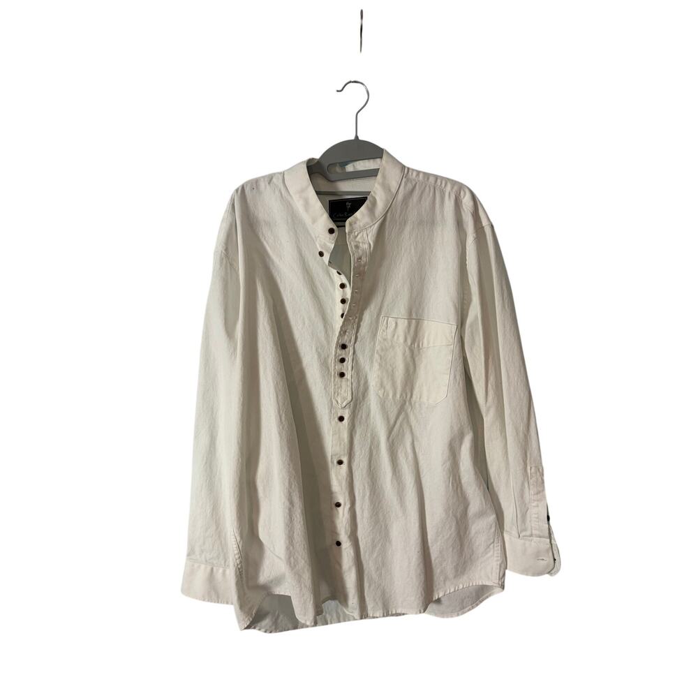 Celtic Ranchwear Irish Grandfather Shirt White Cotton Linen Band Collar Boho L